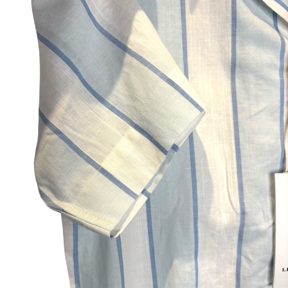 Lindbergh cotton/ linen Blue & White Striped Short Sleeve button Shirt sz. Small - Picture 8 of 12